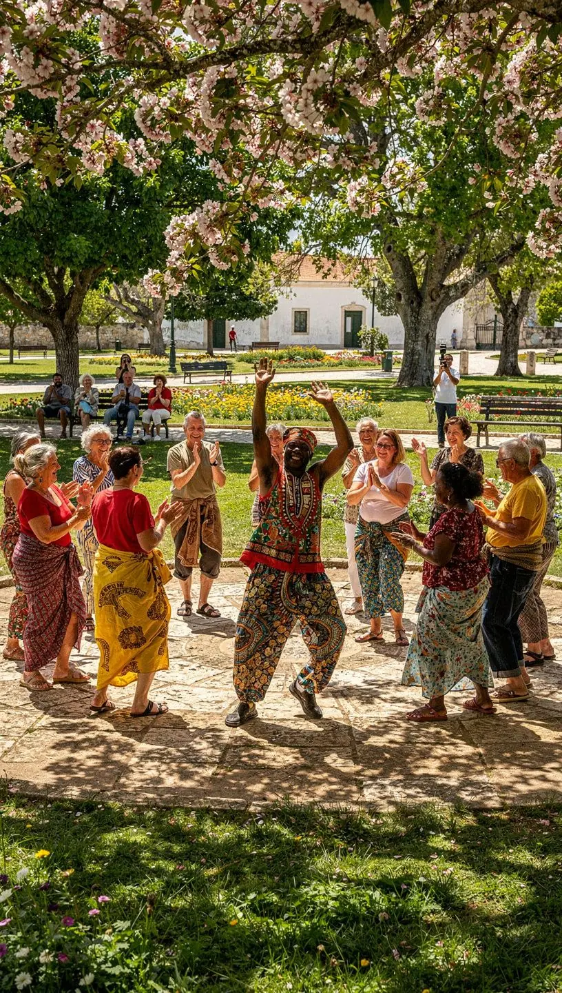 Group session participants engaging in dance activities.